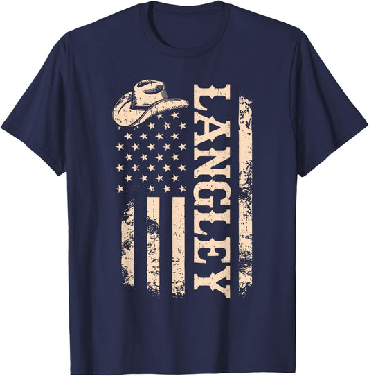 Personalized Langley Name Vintage T-Shirt - T-Shirt | Navy