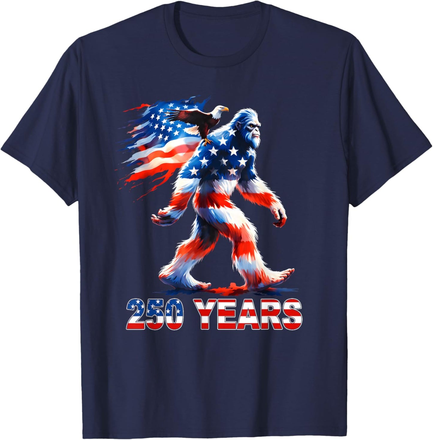 Bigfoot Rock and Flag 250 Years 1776-2026 250th Birthday T-Shirt - T-Shirt | Navy