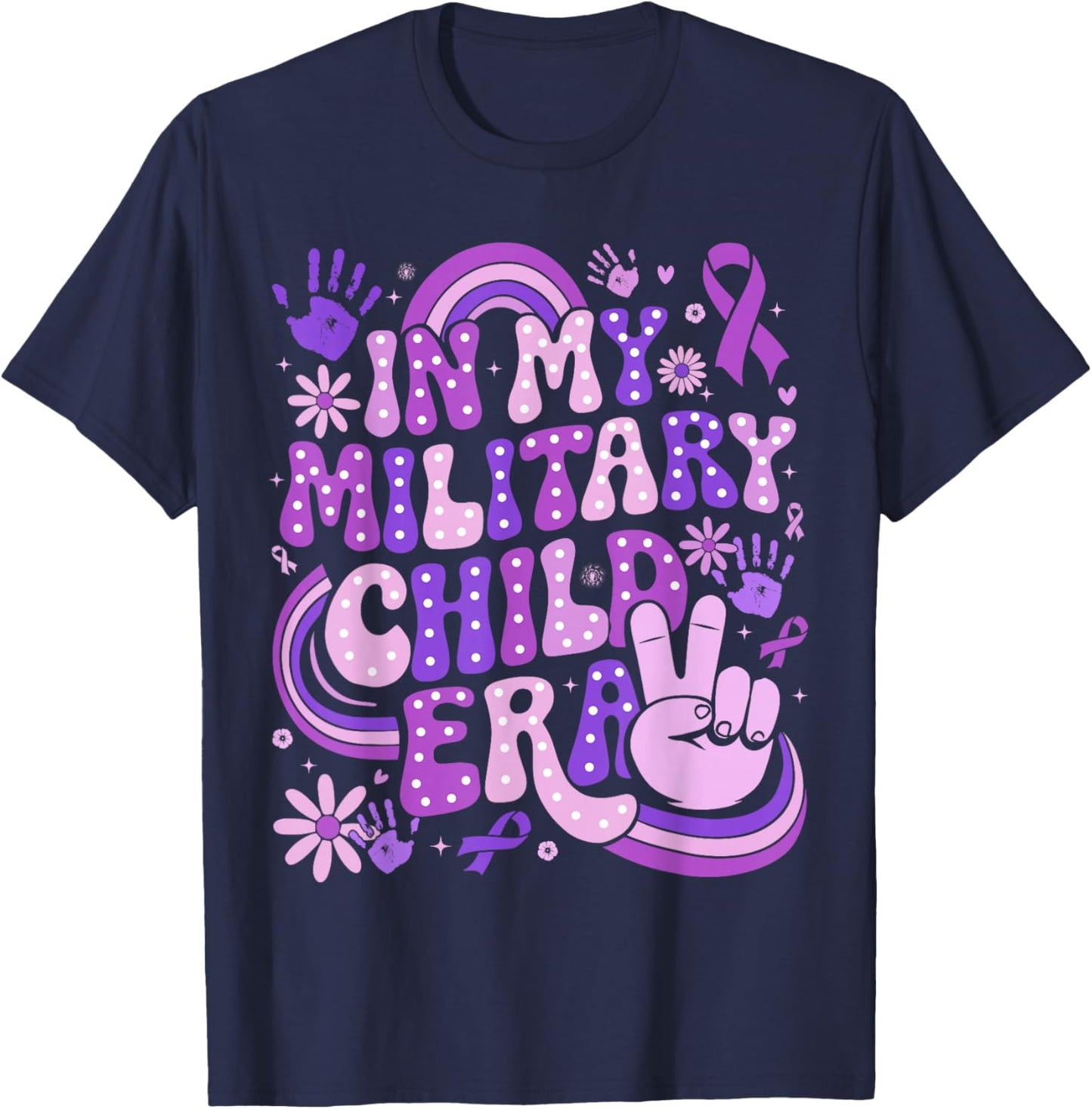 in My Military Child Era Groovy Purple Up for Military Kids T-Shirt - T-Shirt | Navy