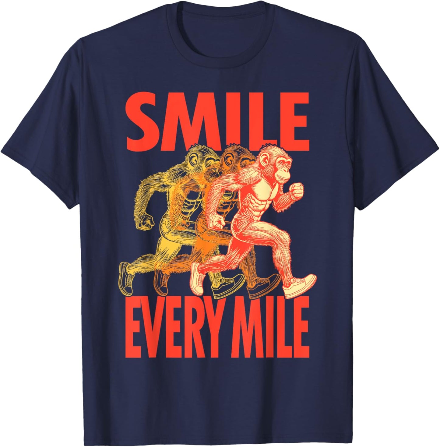Smile Every Mile Funny Full Marathon Runner Monkey Running T-Shirt - T-Shirt | Navy