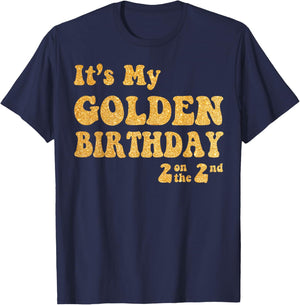 It's My 2nd Golden Birthday 2 Year Old Bday Kids Groovy T-Shirt - T-Shirt | Navy