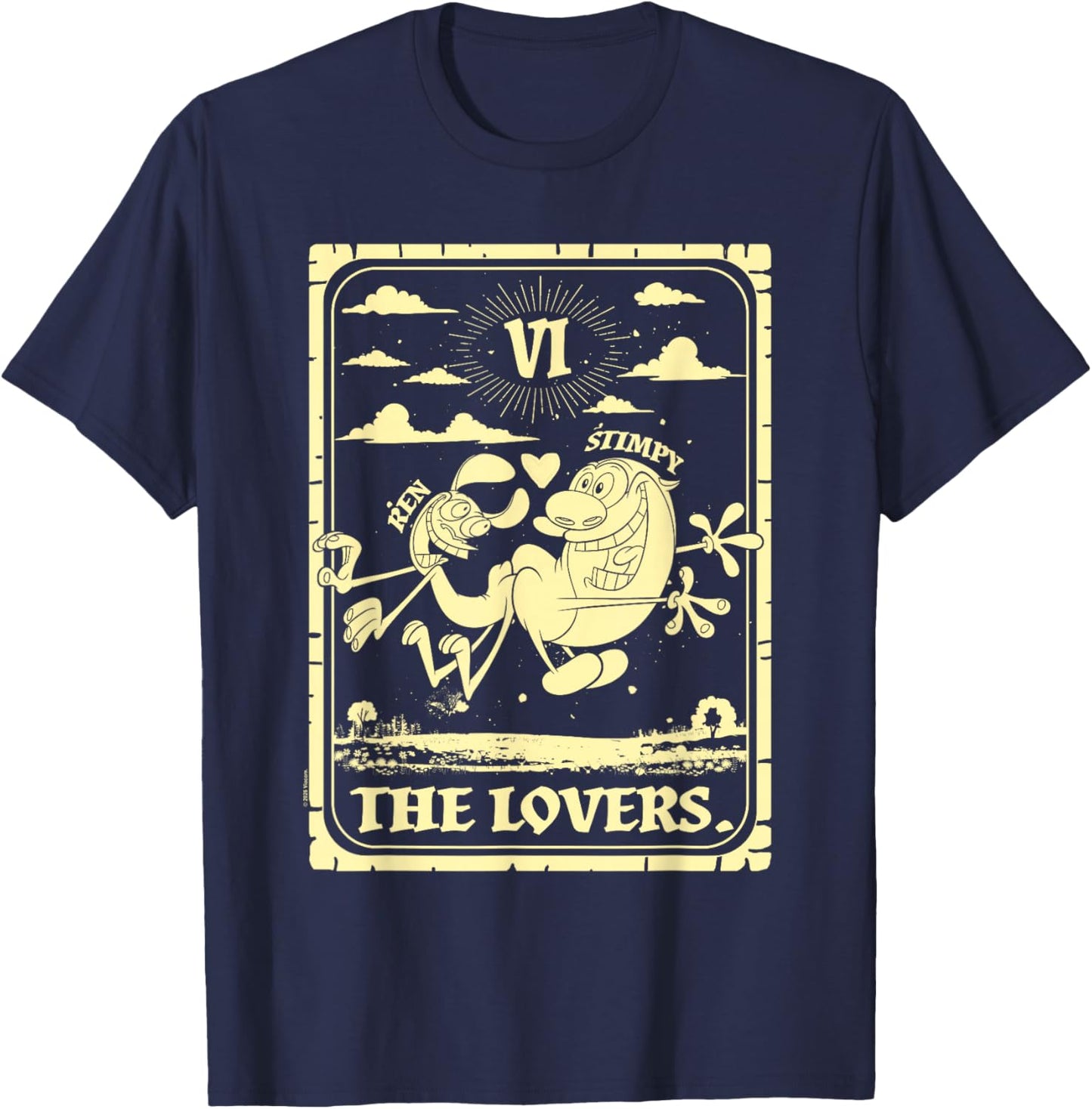 Ren and Stimpy The Lovers Tarot Card Design Funny Cartoon T-Shirt - T-Shirt | Navy