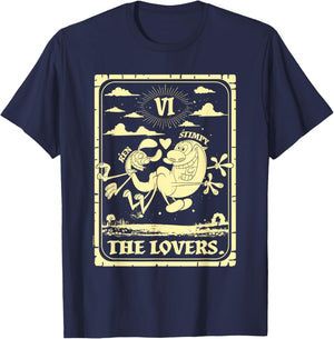 Ren and Stimpy The Lovers Tarot Card Design Funny Cartoon T-Shirt - T-Shirt | Navy