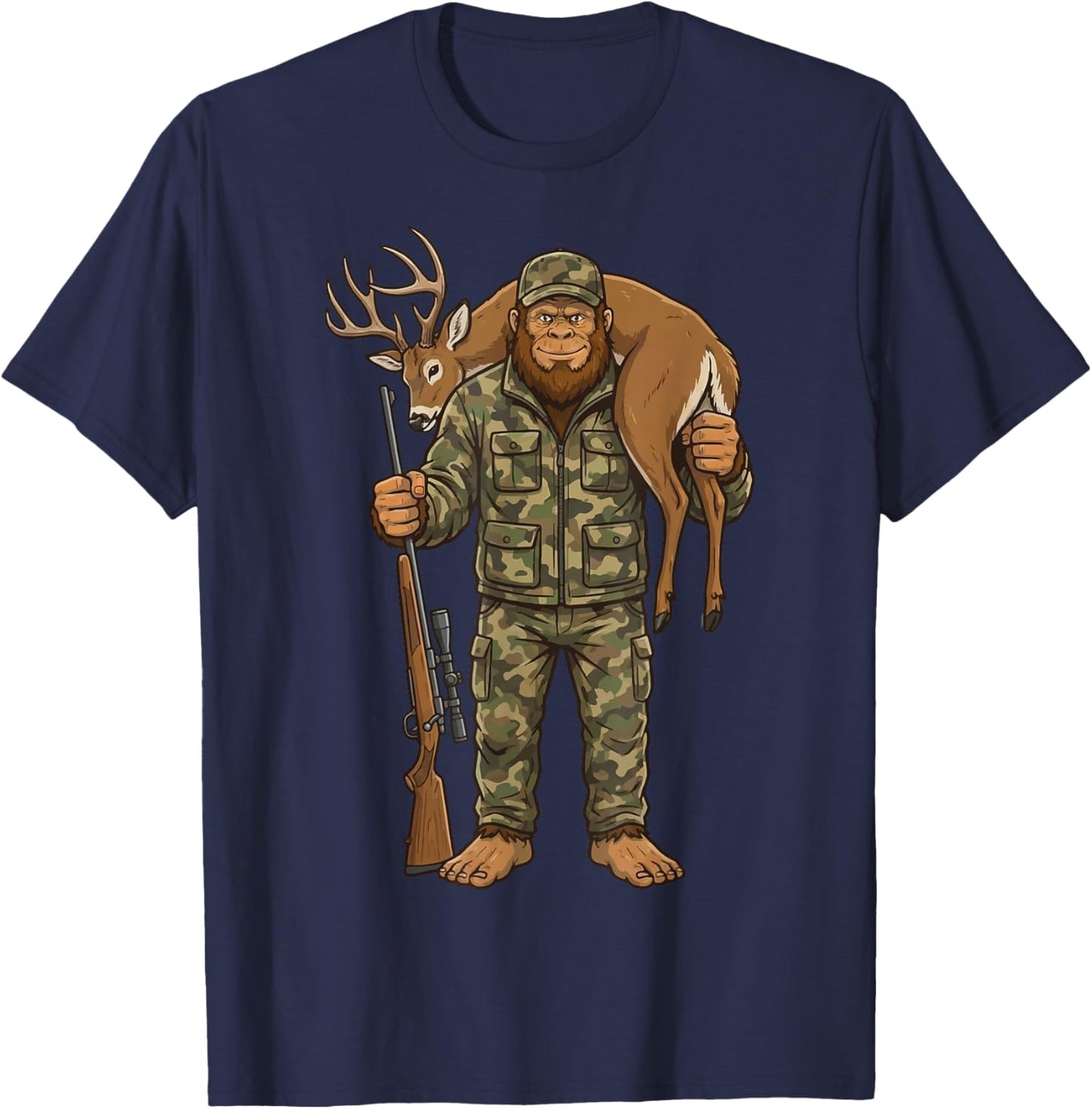 Bigfoot Hunter Sasquatch Deer Hunting T-Shirt - T-Shirt | Navy