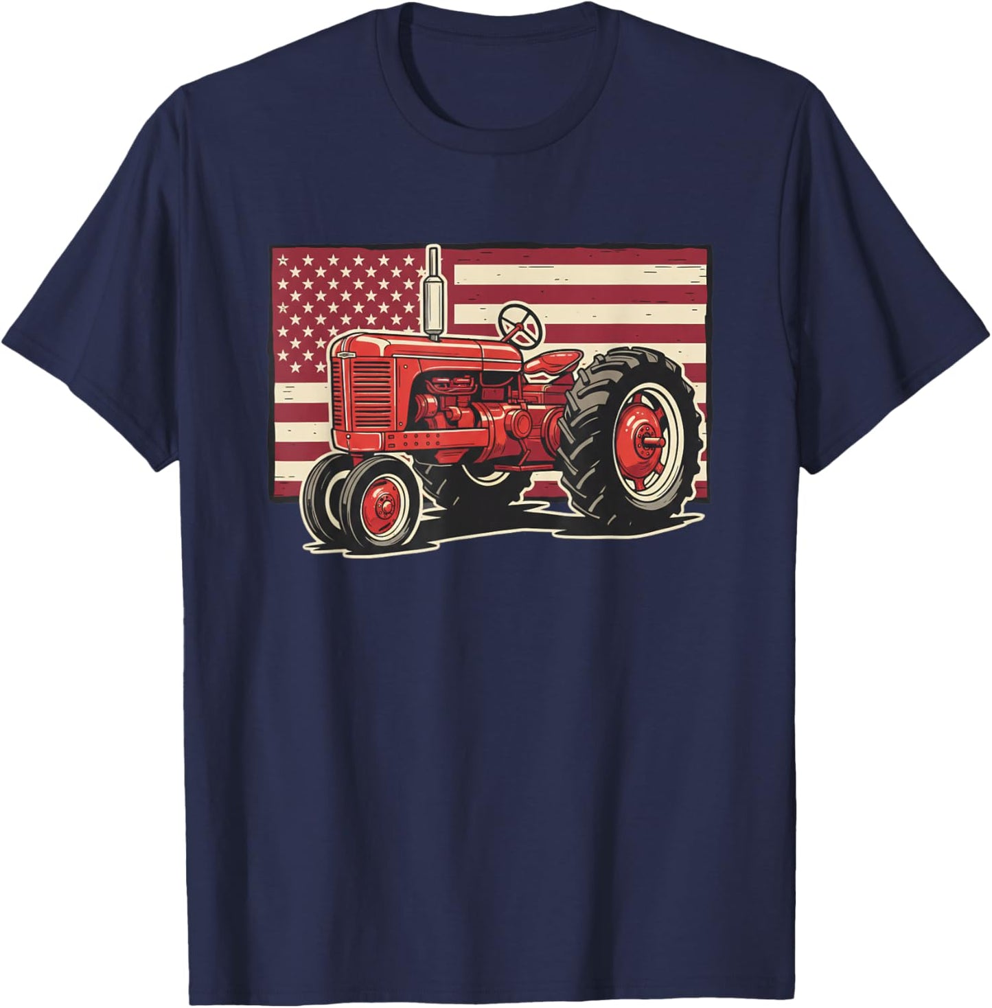 Tractor American Flag Farm Patriotic Kids Boys T-Shirt - T-Shirt | Navy
