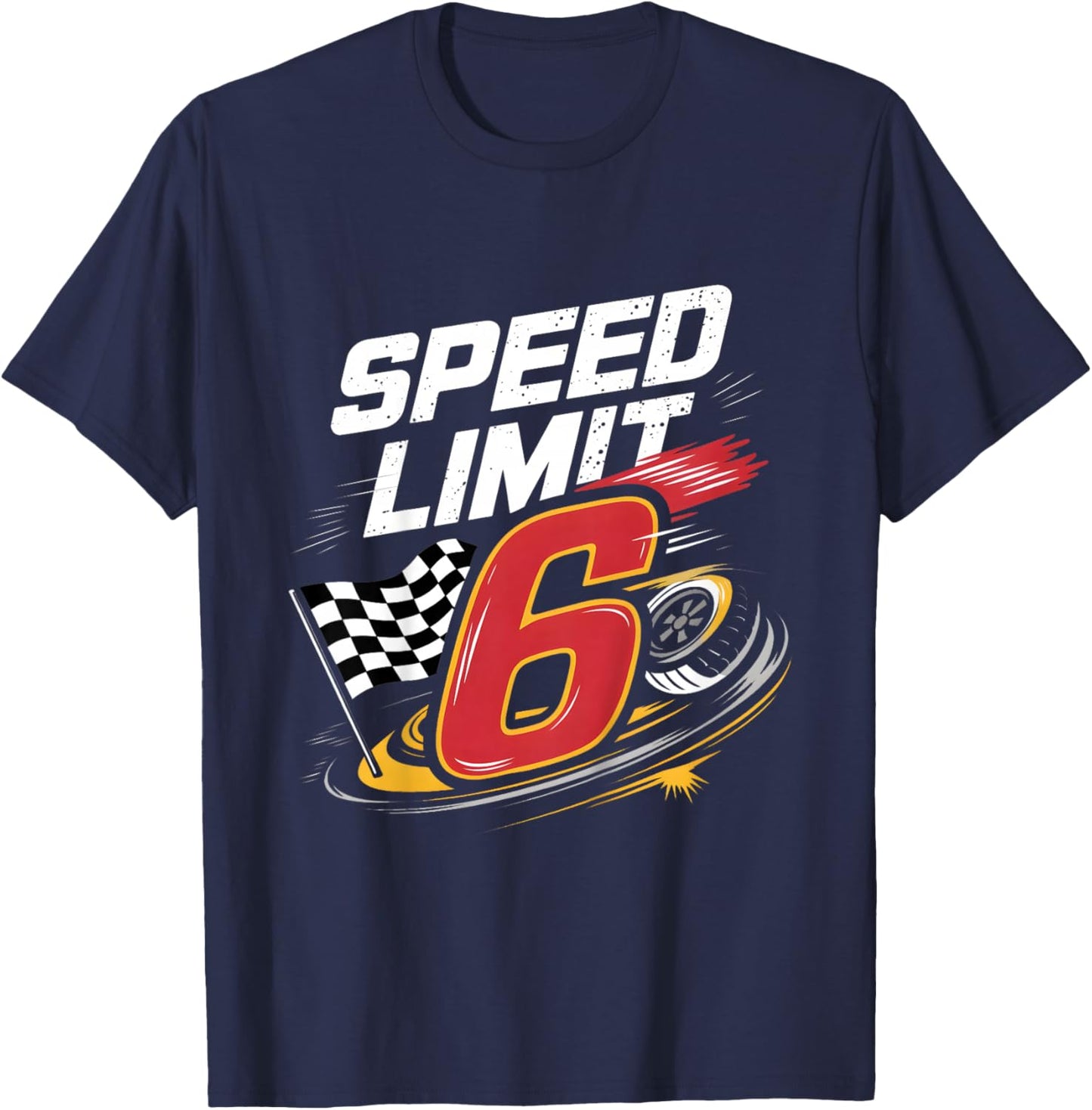 Kids Kids Boys Girls 6 Six Race Car Racing Flag 6th Birthday T-Shirt - T-Shirt | Navy