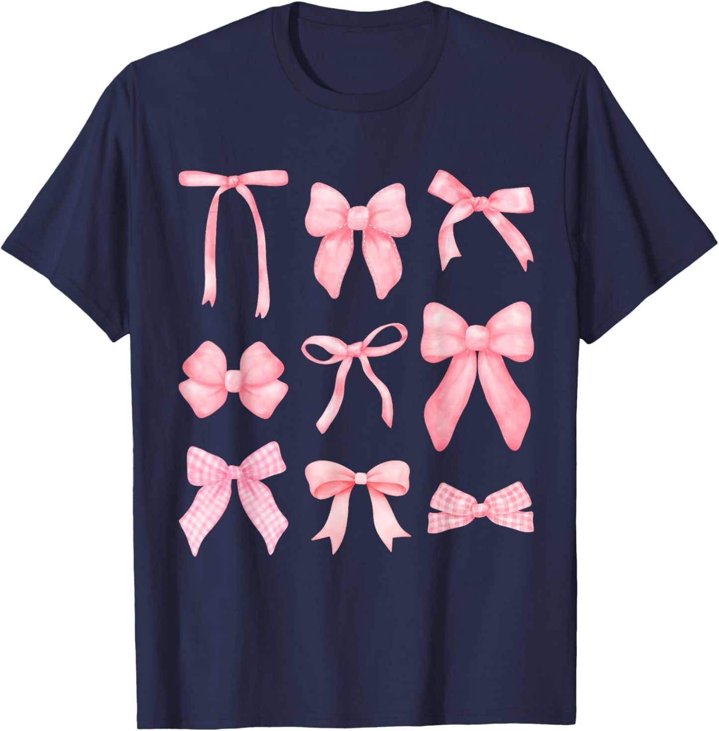 Pink Bow and Ribbon Cute Graphic for Girl Women T-Shirt - T-Shirt | Navy