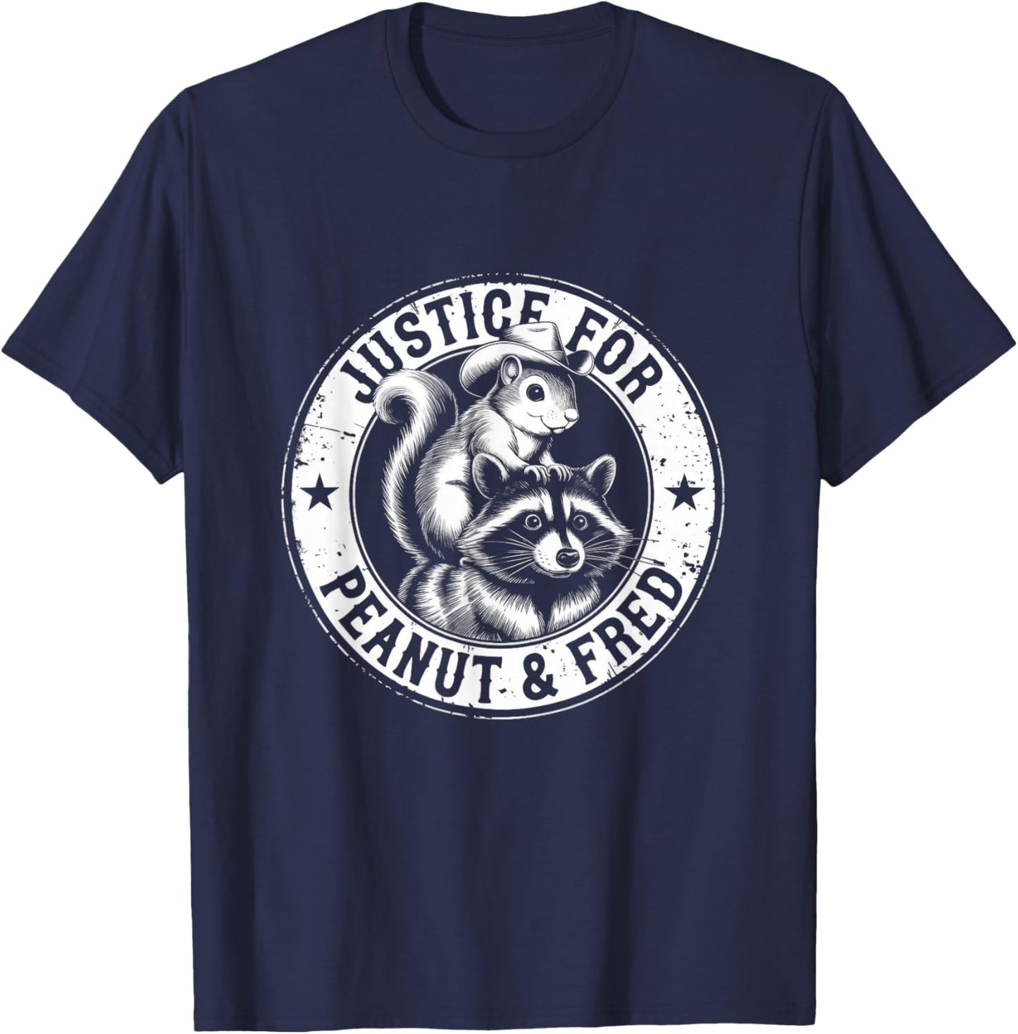 Justice For Peanut & Fred - Cute Squirrel Cowboy Hat Racoon T-Shirt - T-Shirt | Navy