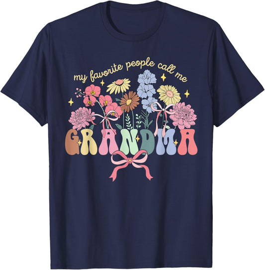 My Favorite People Call Me Grandma Floral Mother's Day T-Shirt - T-Shirt | Navy
