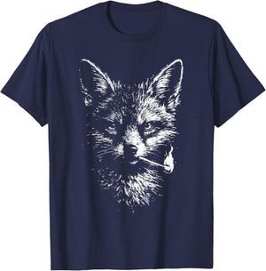 Fox Smoking Cigarette Funny Fox Smoking Cigarette T-Shirt - T-Shirt | Navy