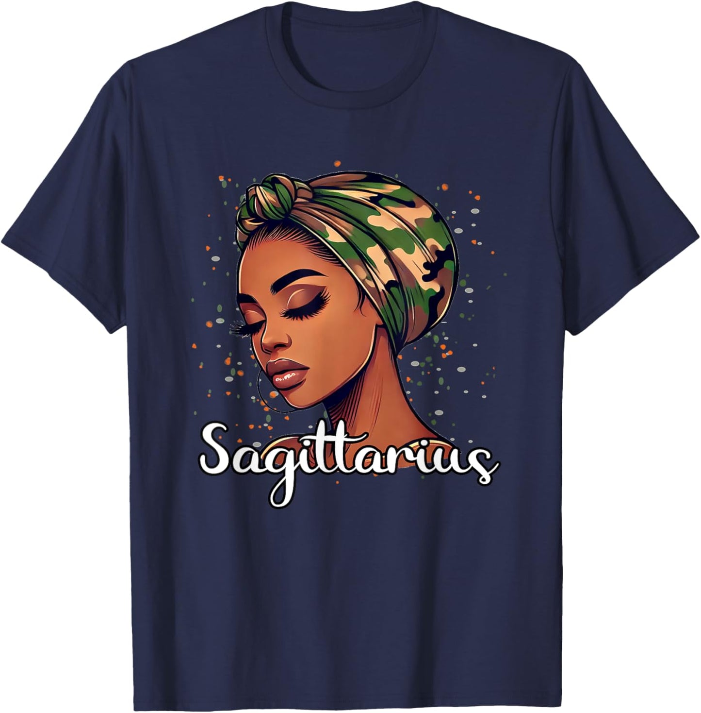 Sagittarius Camo Scarf Black Woman Birthday T-Shirt - T-Shirt | Navy