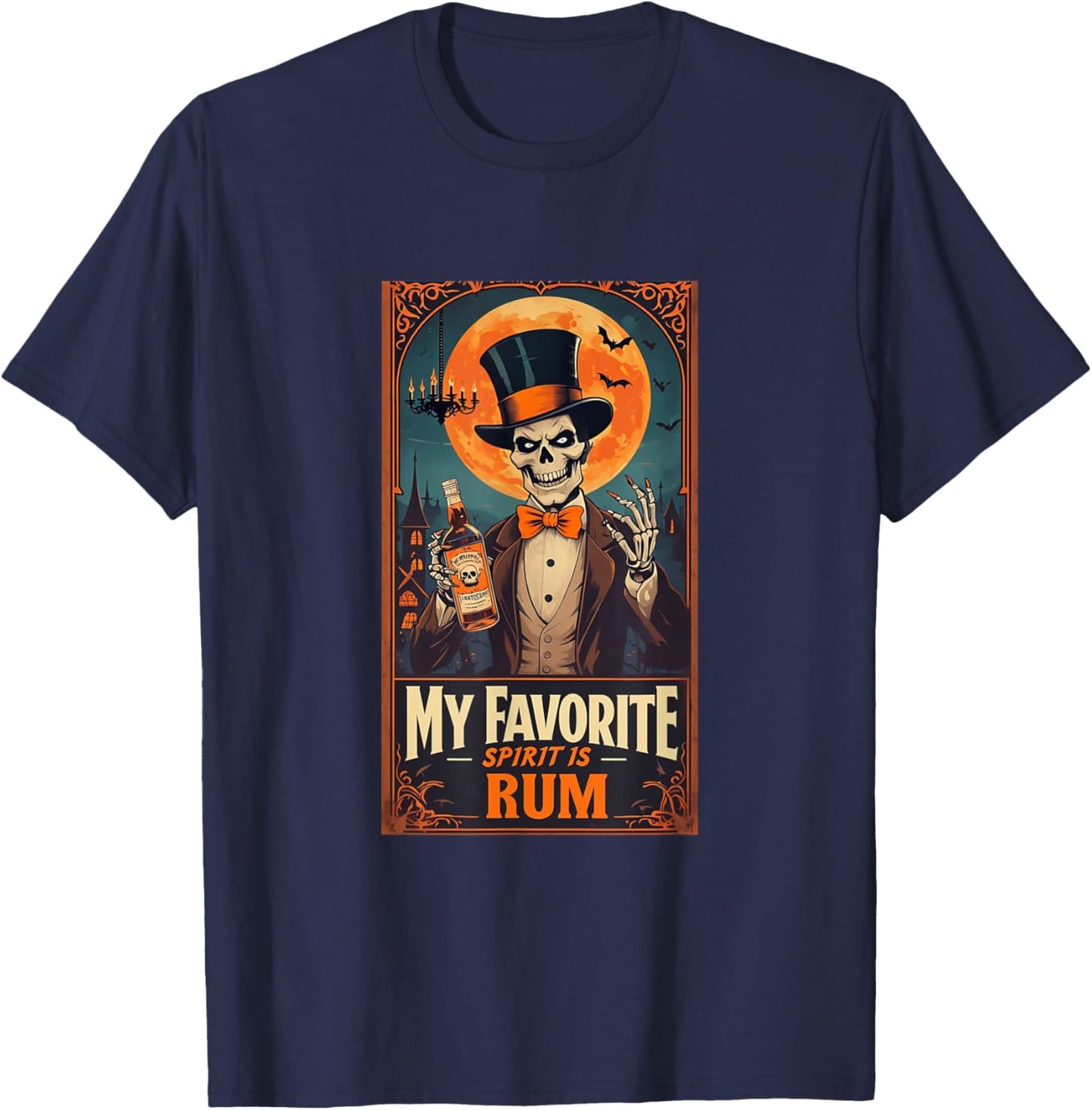 My Favorite Spirit Is Rum Skull Spooky Ghost Halloween T-Shirt - T-Shirt | Navy
