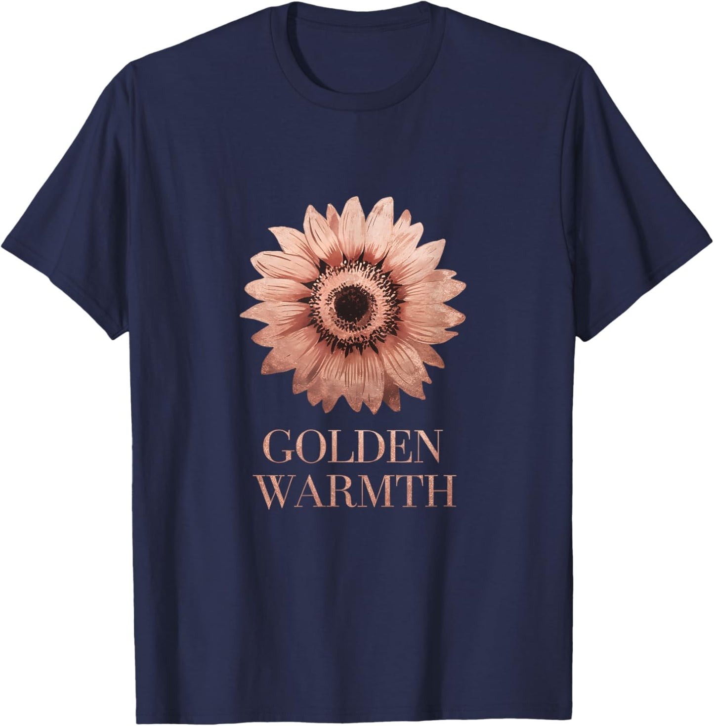 Watercolor Floral Golden Warmth Rose-Gold Sunflower Art T-Shirt - T-Shirt | Navy