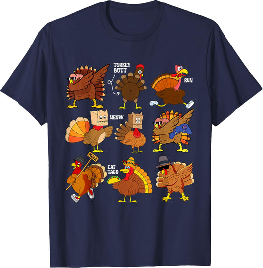 Funny Thanksgiving Turkey Gamer Taco Pizza Turkey Family T-Shirt - T-Shirt | Navy