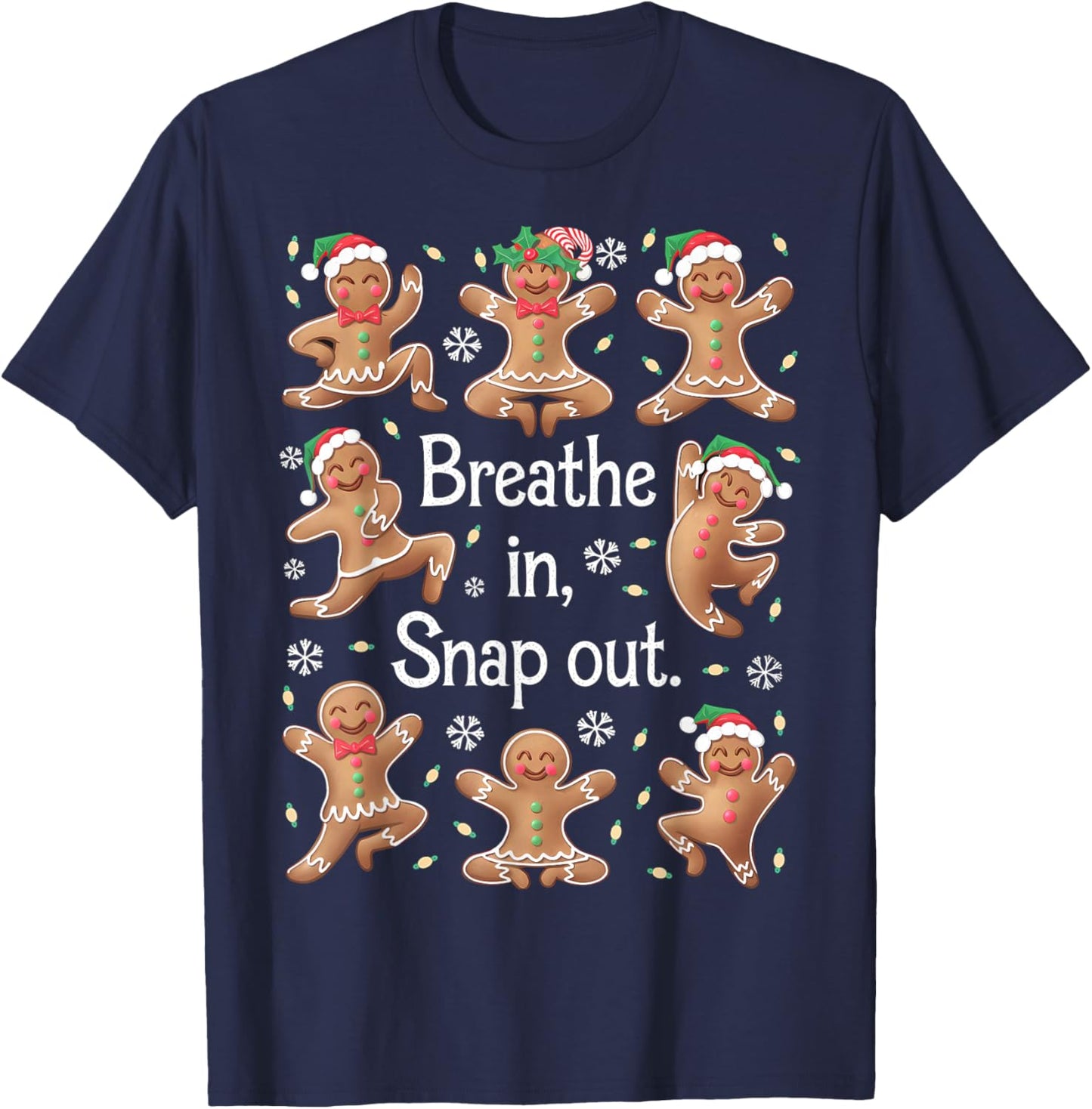Funny Gingerbread Yoga Pose Christmas T-Shirt - T-Shirt | Navy