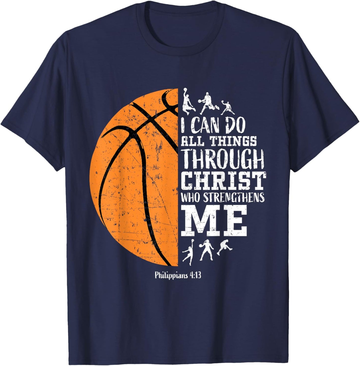 Christian Basketball Gifts Boys Philippians 4:13 Jesus Faith T-Shirt - T-Shirt | Navy