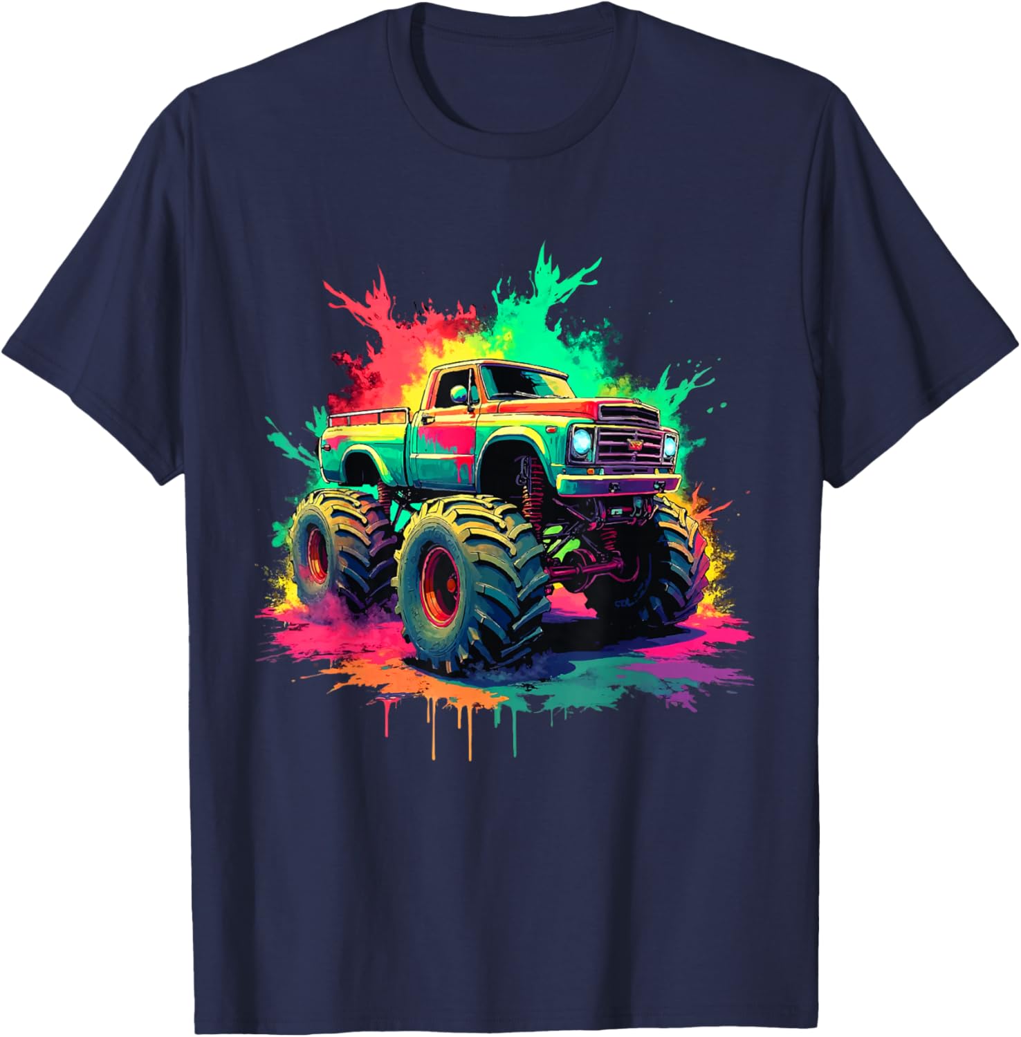 Monster Truck Children's Splash Monster Truck Boys Girls Car T-Shirt - T-Shirt | Navy