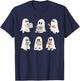 Retro Ghost Reading Books, Halloween bookish ghost bookworm T-Shirt - T-Shirt | Navy