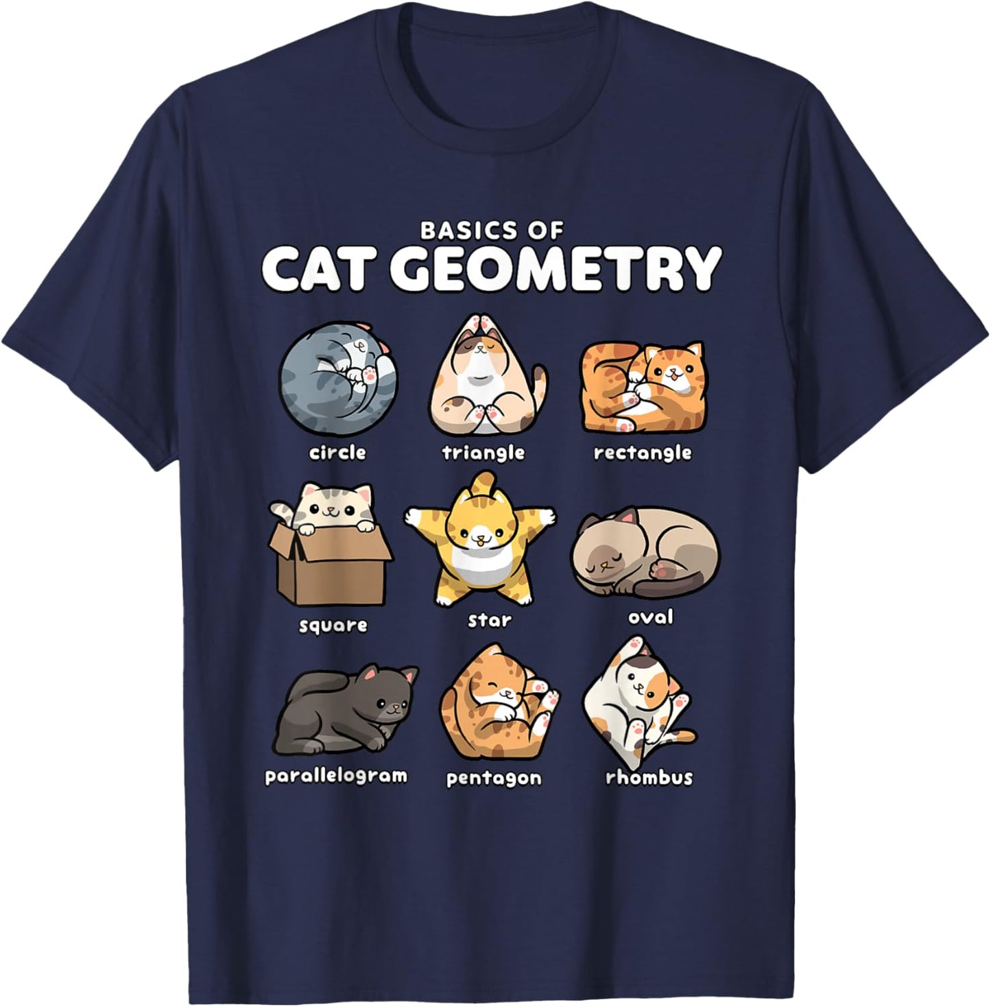 Basics of Cat Geometry Cute Math Cats T-Shirt - T-Shirt | Navy