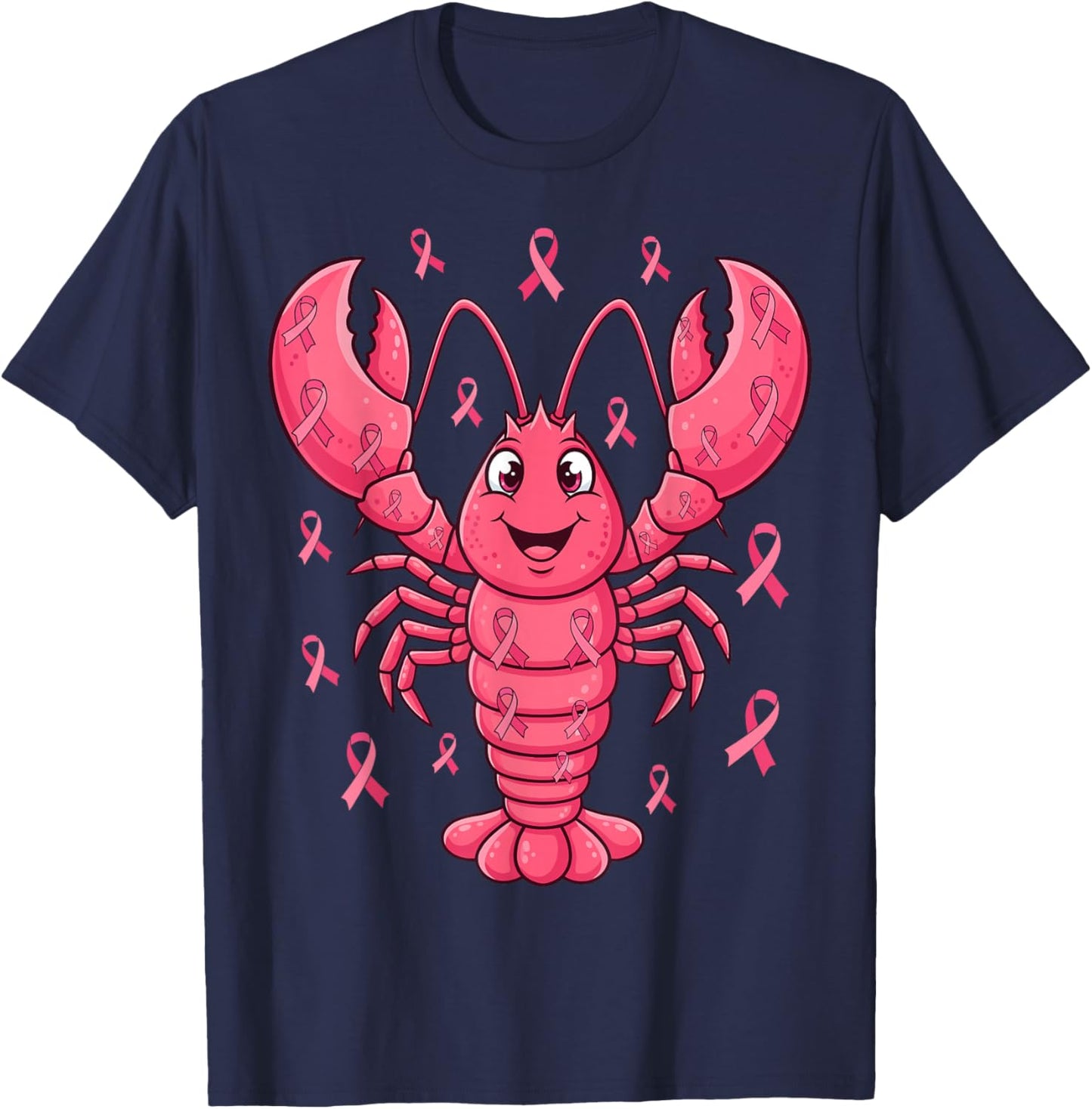 Pink Lobster Breast Cancer Awareness Ribbon Survivor Support T-Shirt - T-Shirt | Navy