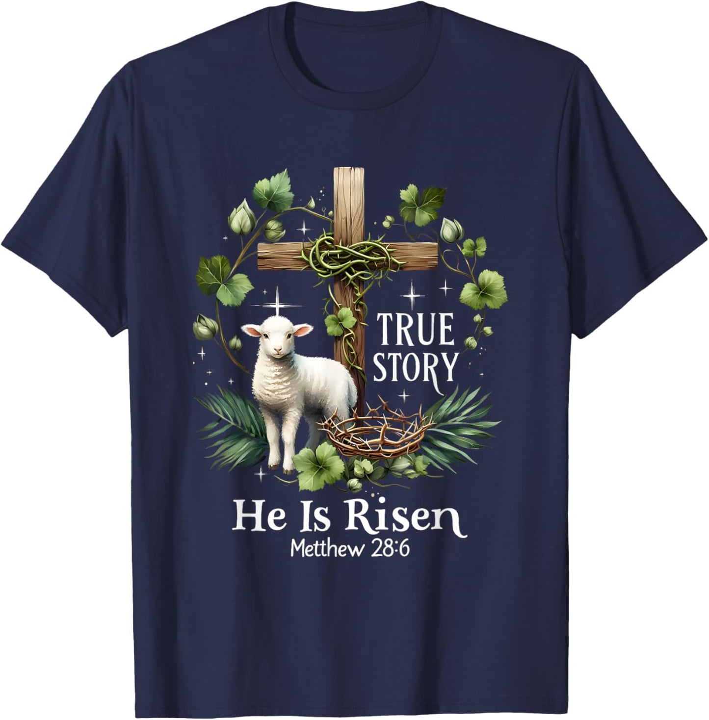 Coquette True Story He Is Risen Easter Vintage Christian T-Shirt - T-Shirt | Navy