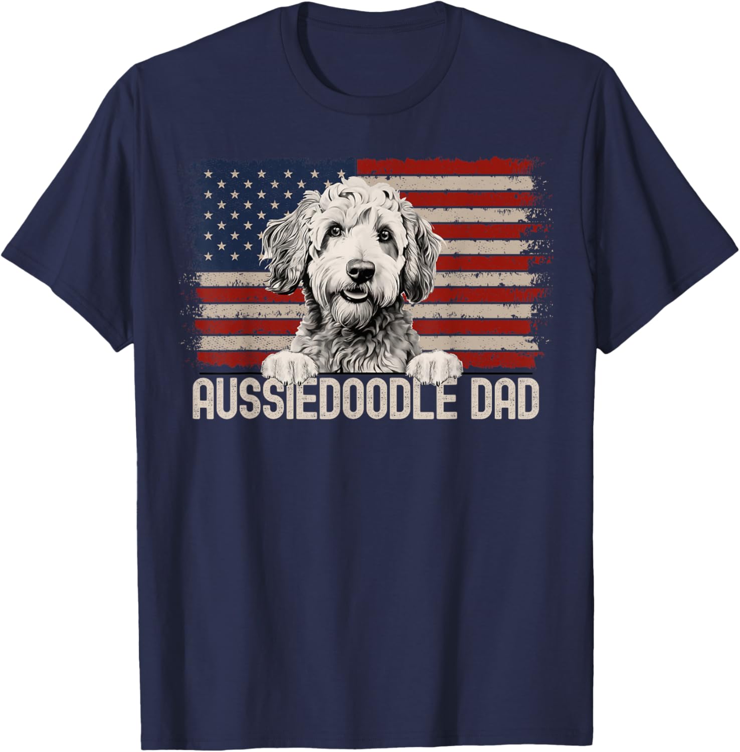 Best Dog Dad Ever American Flag - Aussiedoodle Dad T-Shirt - T-Shirt | Navy