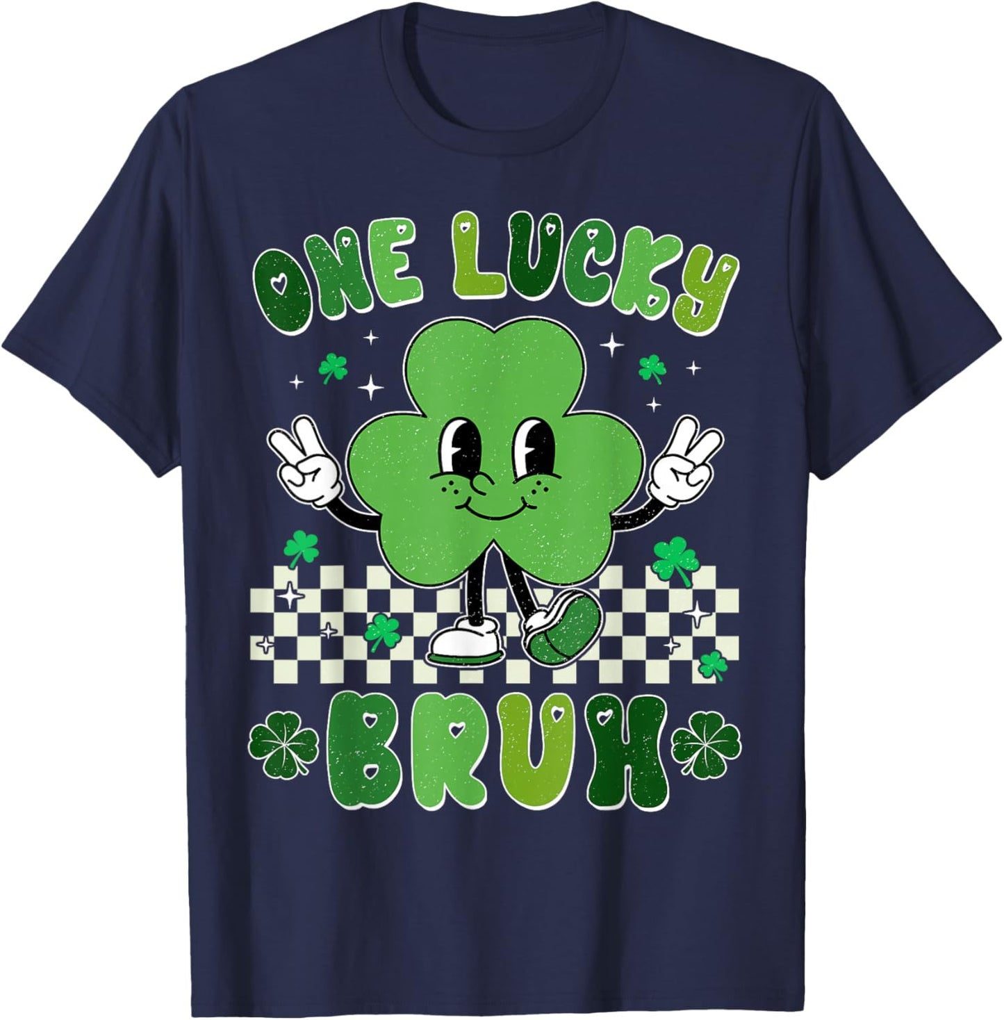 One Lucky Bruh Funny St Patrick's Day Shamrock Leprechaun T-Shirt - T-Shirt | Navy