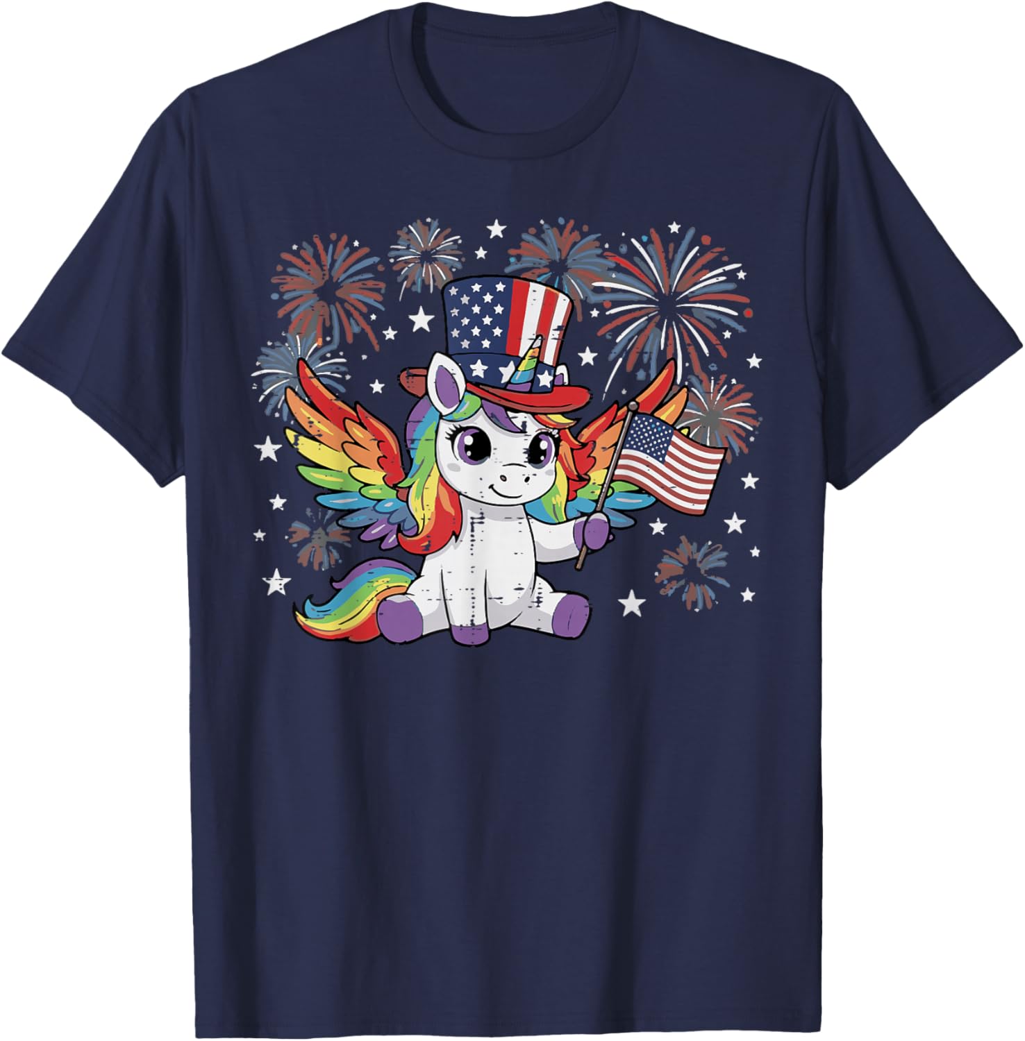 4th of July Unicorn US Flag Cute Patriotic Toddler Girl Kids T-Shirt - T-Shirt | Navy