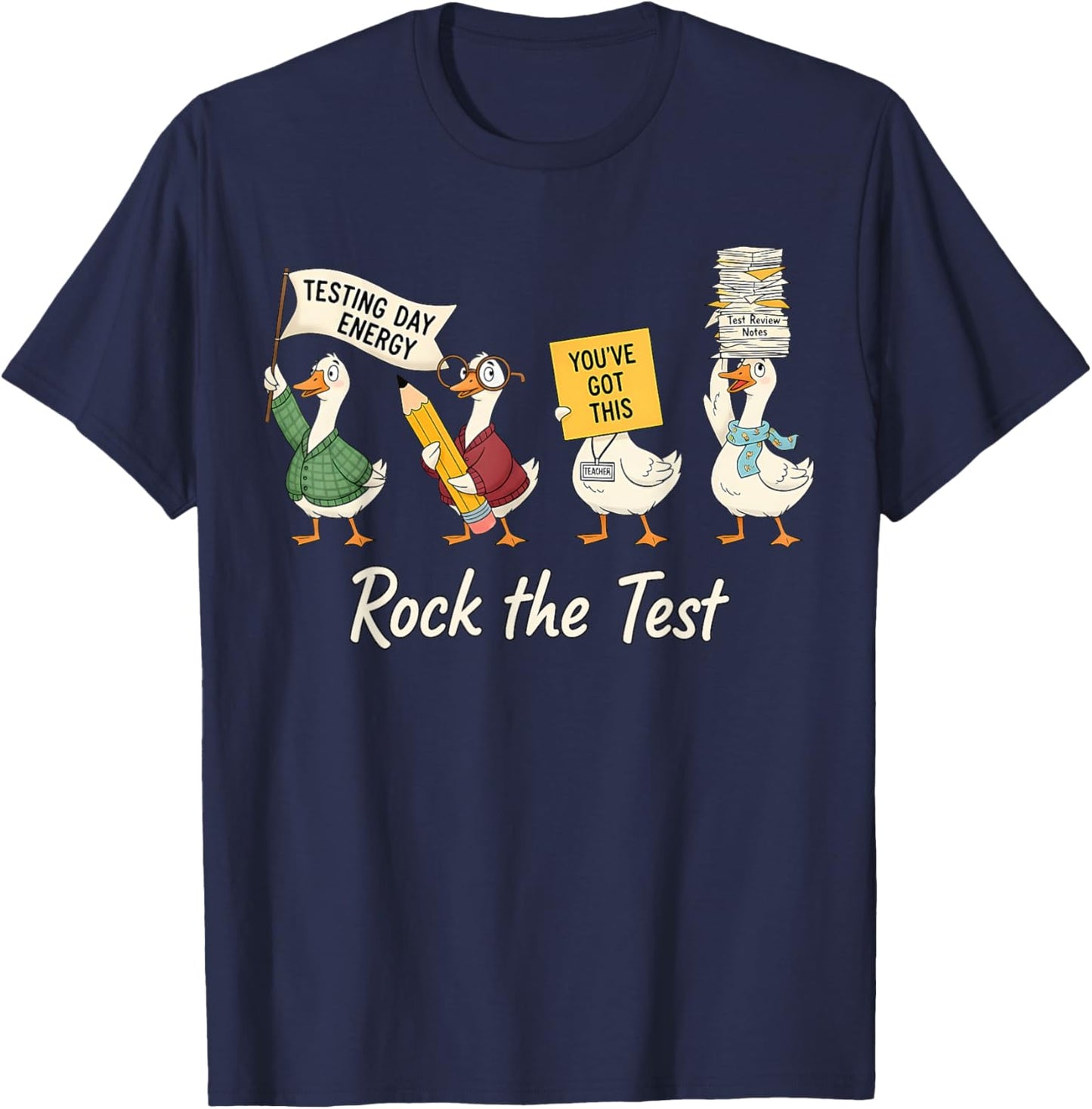 Rock The Test Goose Testing Day Energy Teacher T-Shirt - T-Shirt | Navy