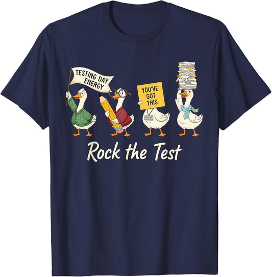 Rock The Test Goose Testing Day Energy Teacher T-Shirt - T-Shirt | Navy