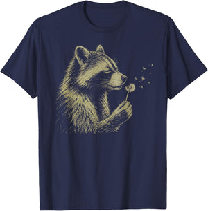Funny Raccoon Blowing Dandelion T-Shirt - T-Shirt | Navy