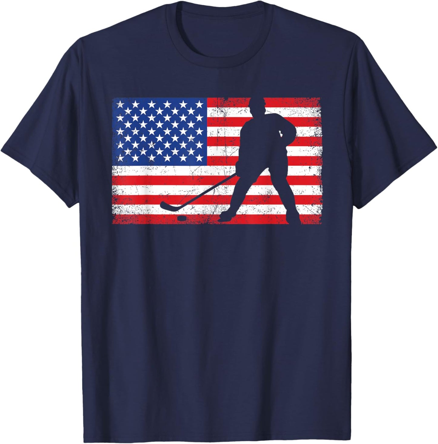 Red White Blue USA Flag Ice Hockey Player 4th of July T-Shirt - T-Shirt | Navy