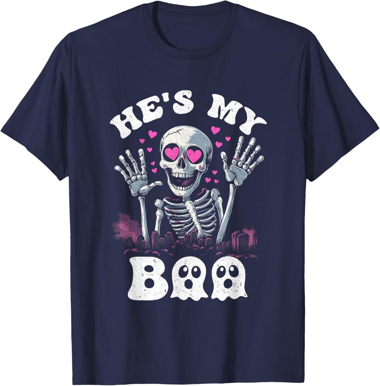 He's My Boo Matching Halloween Costume Couples She's My Boo T-Shirt - T-Shirt | Navy