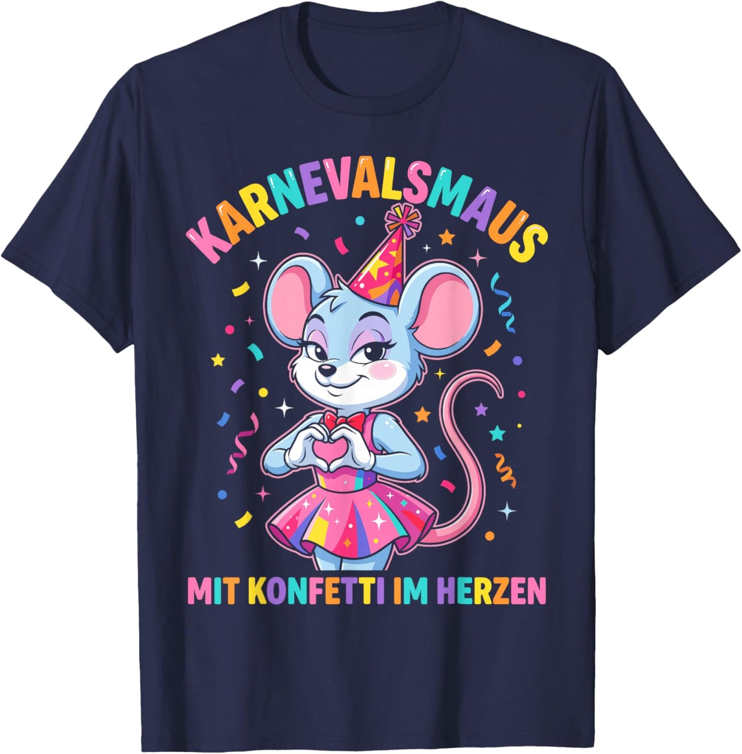Kölle Alaaf with Confetti in the Heart Carnival Mouse T-Shirt - T-Shirt | Navy