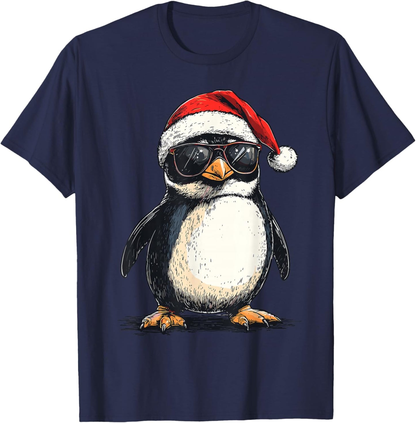 Penguin Santa Hat Funny Penguin Lovers Xmas Christmas Pajama T-Shirt - T-Shirt | Navy