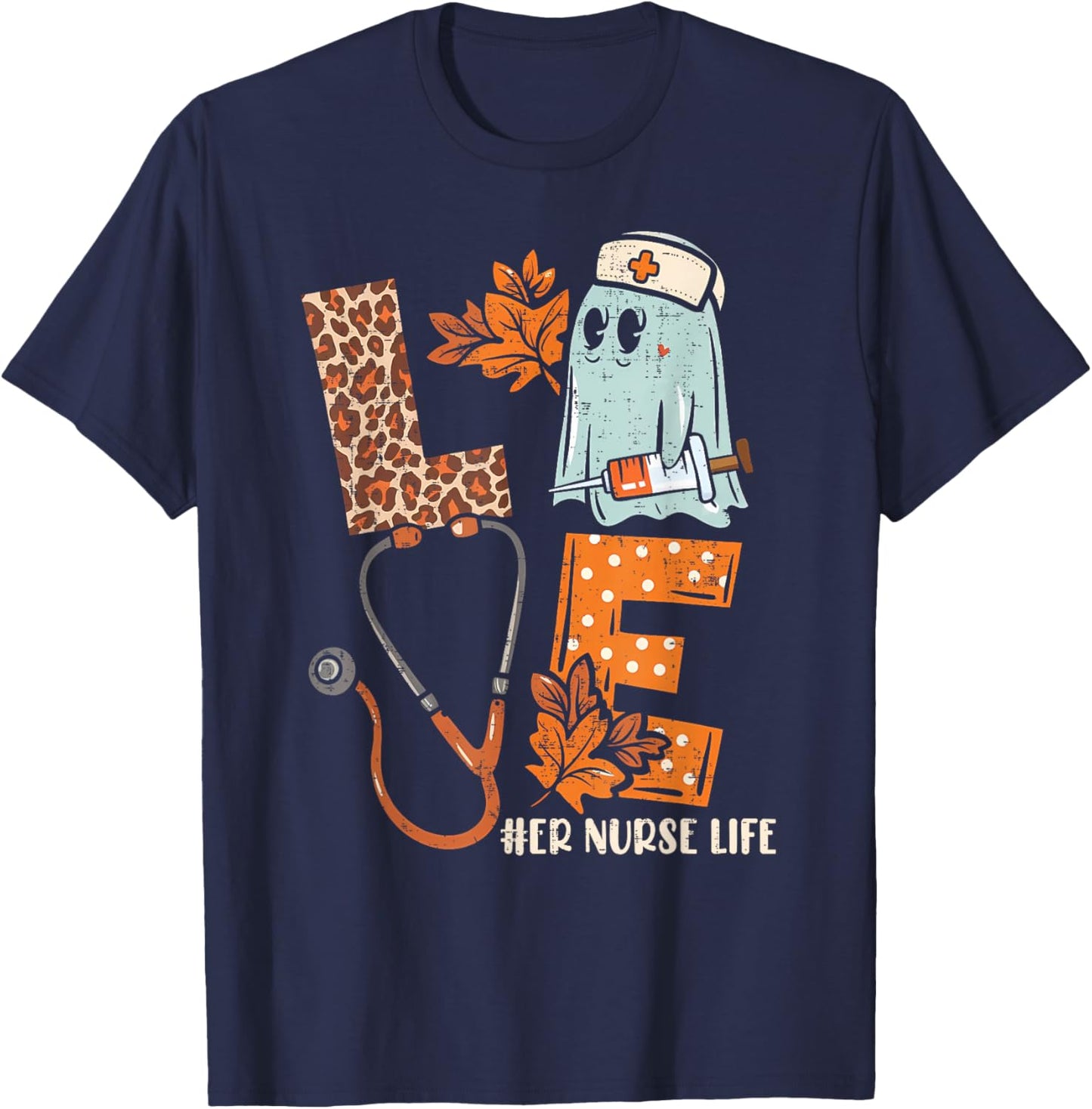 Halloween ER nurse LOVE ER Nurse life Stethoscope T-Shirt - T-Shirt | Navy