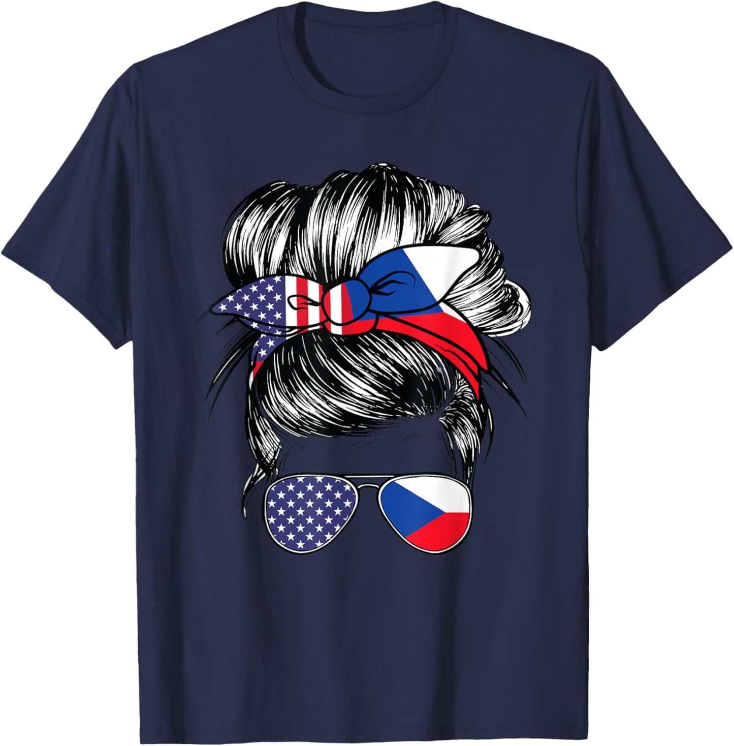 Czech Flag American Women Girl USA Heritage Czechian T-Shirt - T-Shirt | Navy