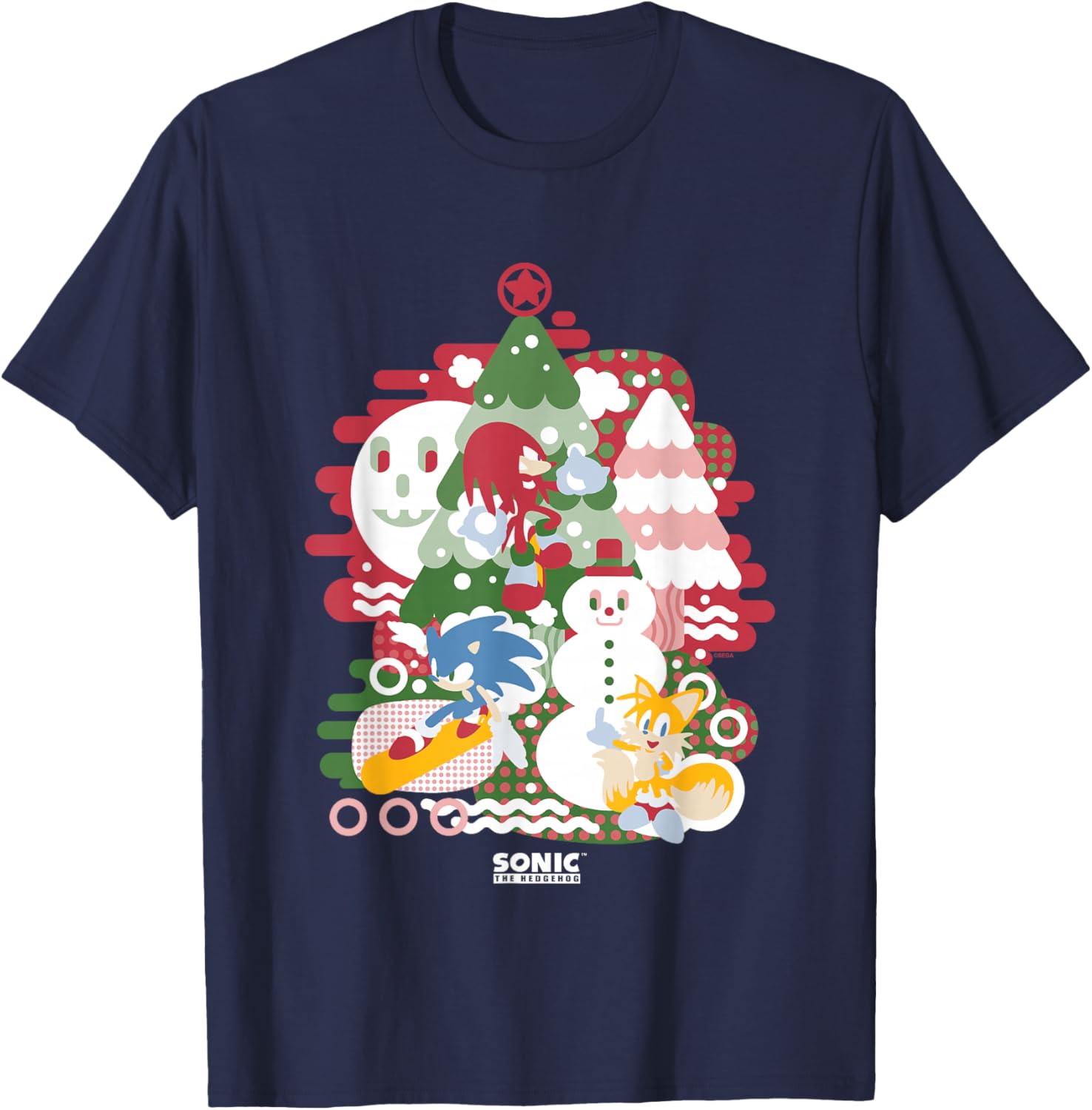 Sonic The Hedgehog Christmas Sonic & Friends Enjoying Winter T-Shirt - T-Shirt | Navy