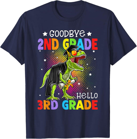2nd Grade Graduation Hello 3rd Grade T-Rex Dino Boys Kids T-Shirt - T-Shirt | Navy