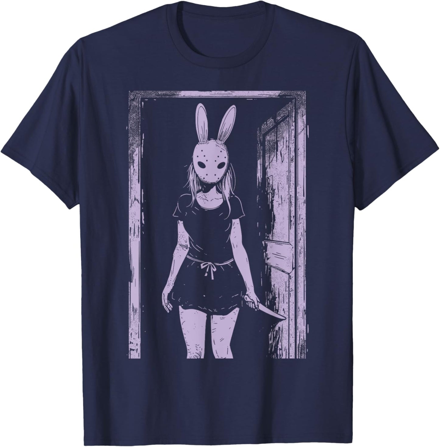 Horror Girl Bunny Mask Slasher Rabbit Pastel Goth Creepy T-Shirt - T-Shirt | Navy