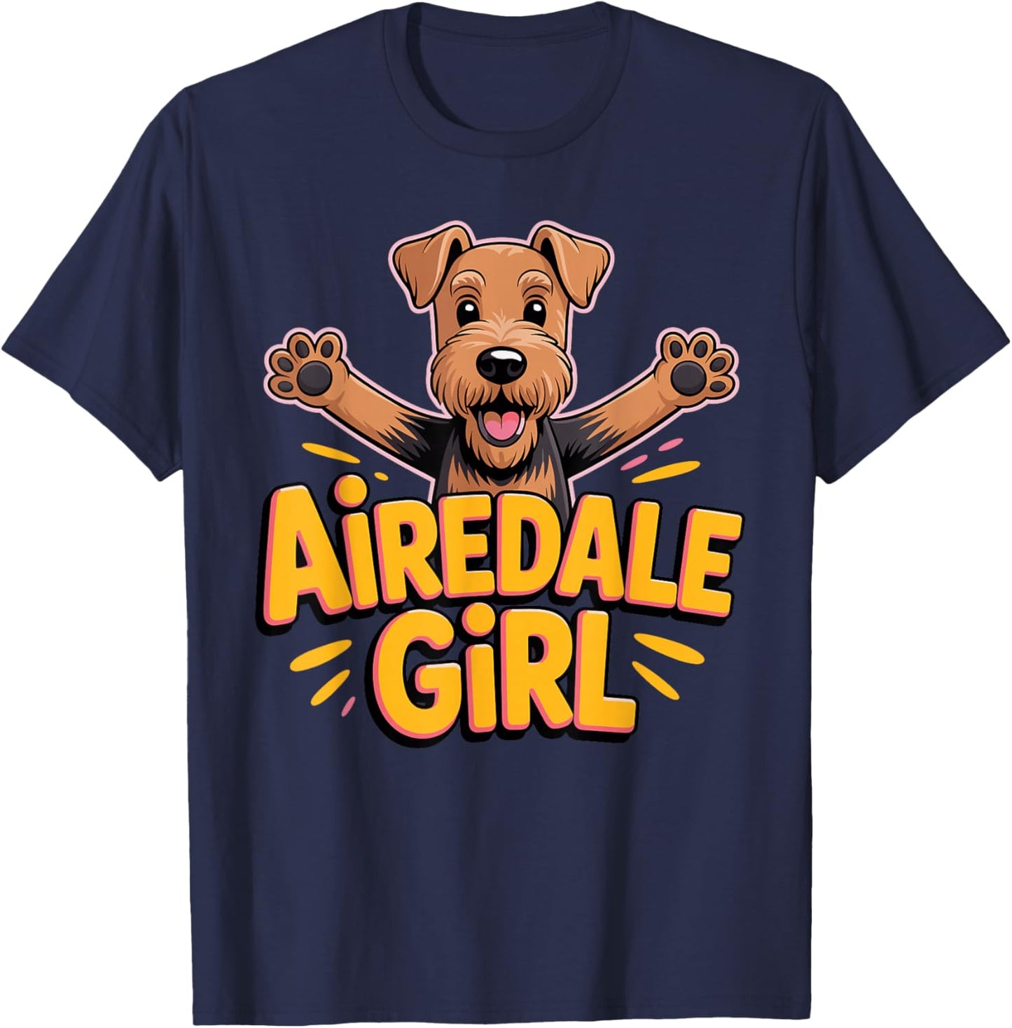 Airedale Girl Cartoon Airedale Pet Dog Breed Airedale T-Shirt - T-Shirt | Navy
