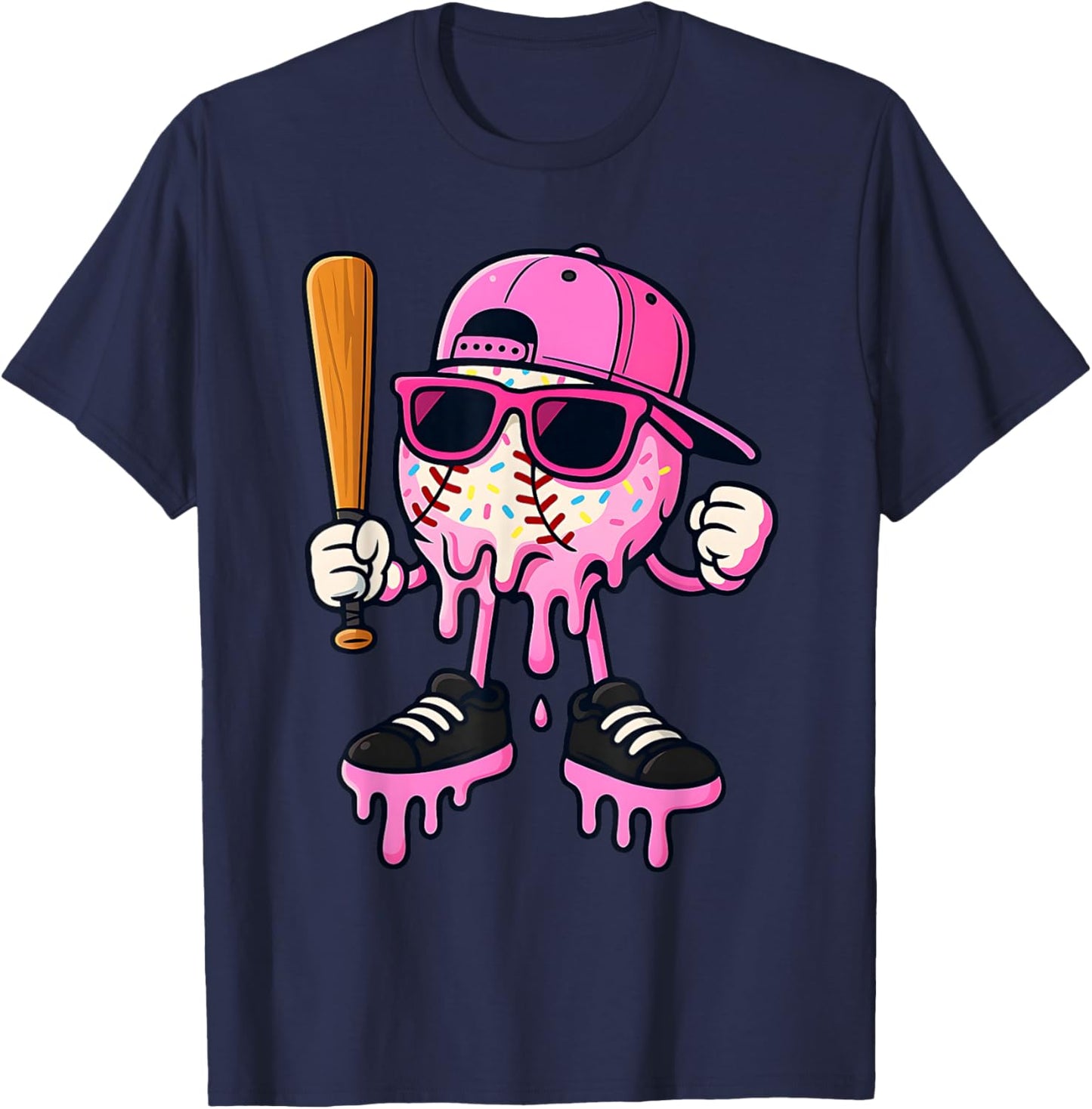 Baseball Drip Ice Cream – Pink Icecream Baseball Girls Kids T-Shirt - T-Shirt | Navy