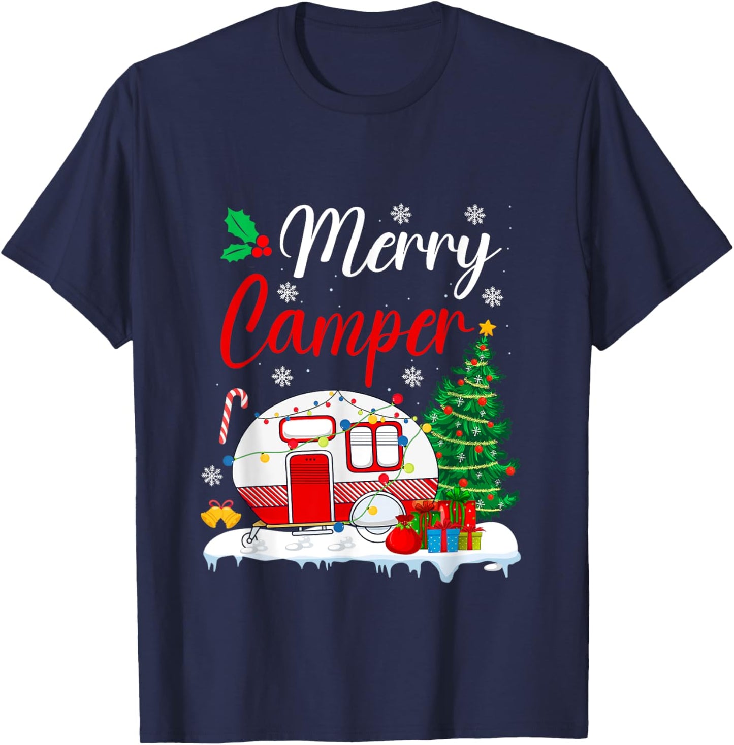 Merry Camper Christmas Camping Xmas T-Shirt - T-Shirt | Navy