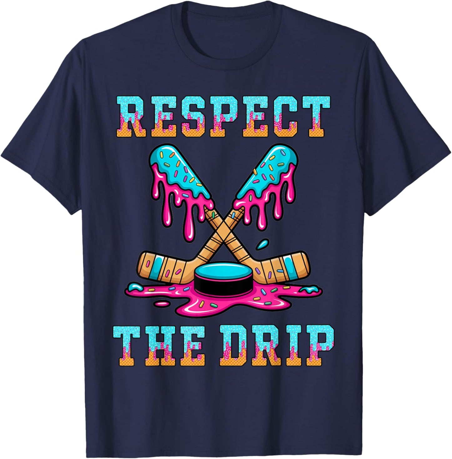 Hockey Shirts for Boys 8-12 Ice Cream Drip Stuff Gifts Kids T-Shirt - T-Shirt | Navy