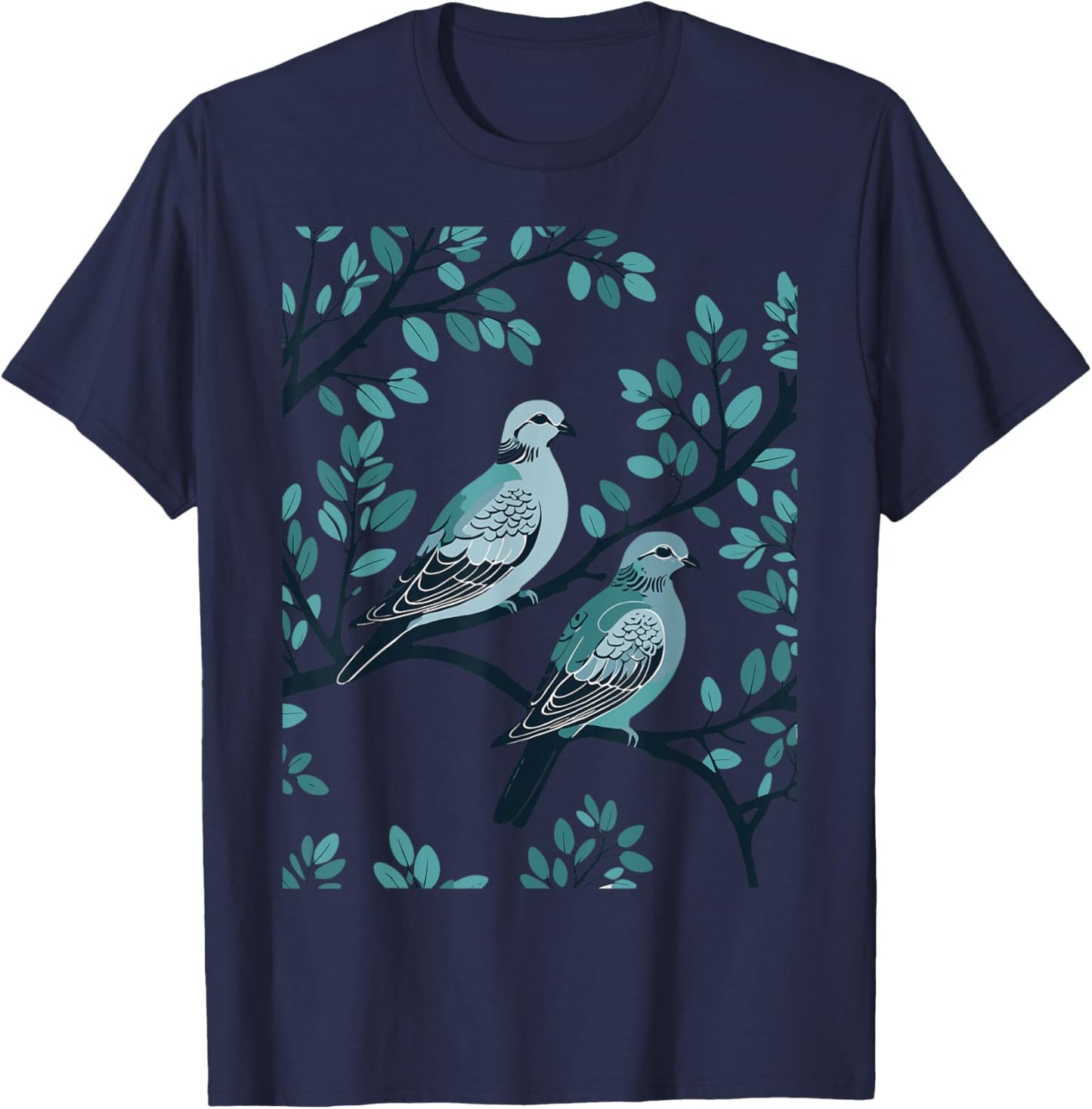 Two Turtle Doves Cut-Out Stencil-Style 3 T-Shirt - T-Shirt | Navy