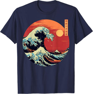 Japanese The Great Wave Kanagawa Retro Japan T-Shirt - T-Shirt | Navy