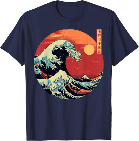 Japanese The Great Wave Kanagawa Retro Japan T-Shirt - T-Shirt | Navy