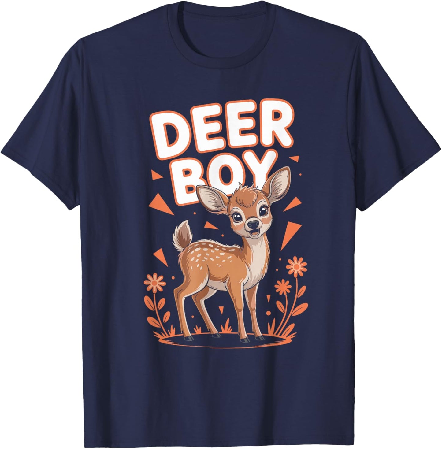 Deer Boy Cartoon Forest Animal Retro Funny Hunt Artwork T-Shirt - T-Shirt | Navy