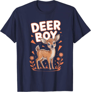Deer Boy Cartoon Forest Animal Retro Funny Hunt Artwork T-Shirt - T-Shirt | Navy