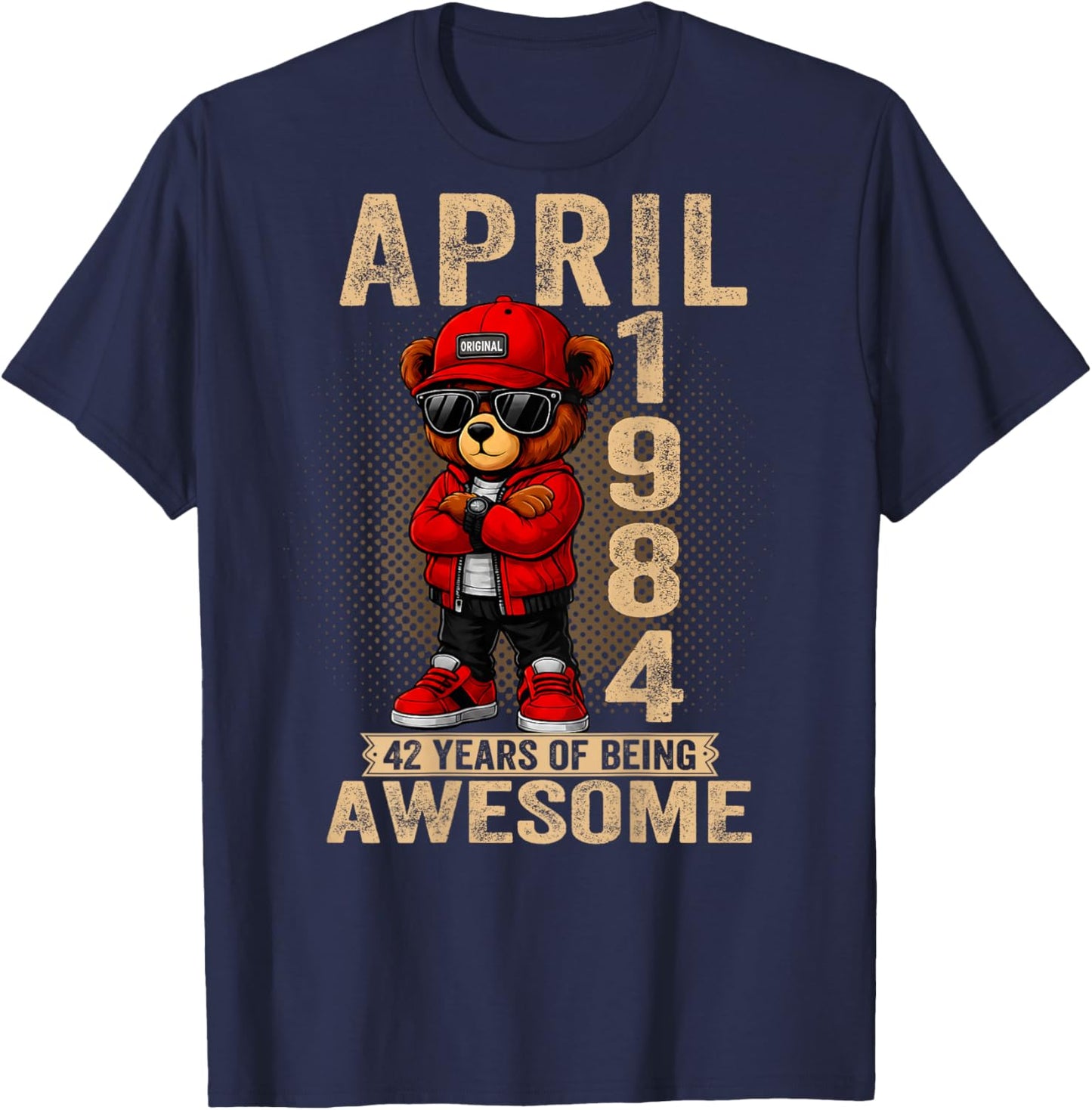 On Back Teddy Bear - April 1984-42nd Birthday - 42 Years T-Shirt - T-Shirt | Navy